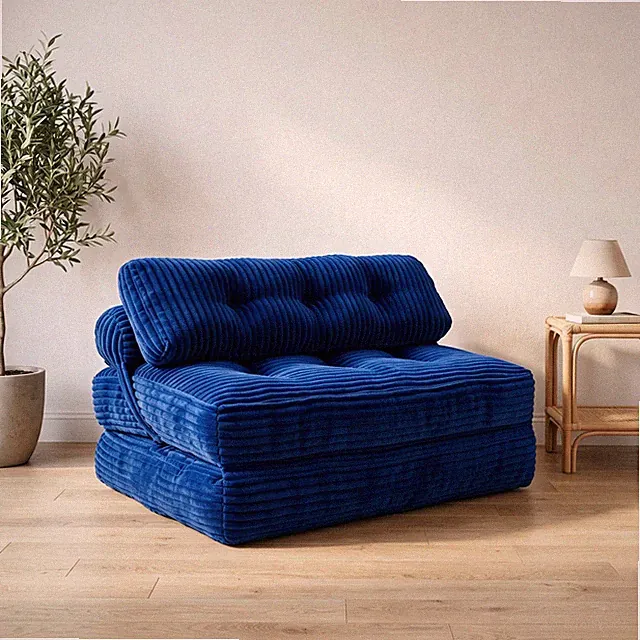 Folding Sofa Bed Chair with Headrest & Lumbar Pillow, Navy