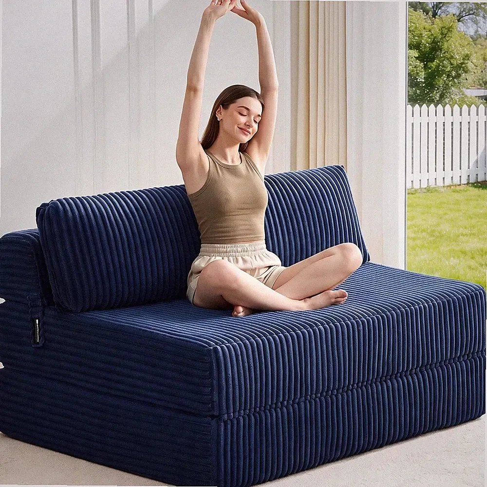 Folding Sofa Bed Convertible 4 in 1 Sleeper Chair Blue Full XL Pocket