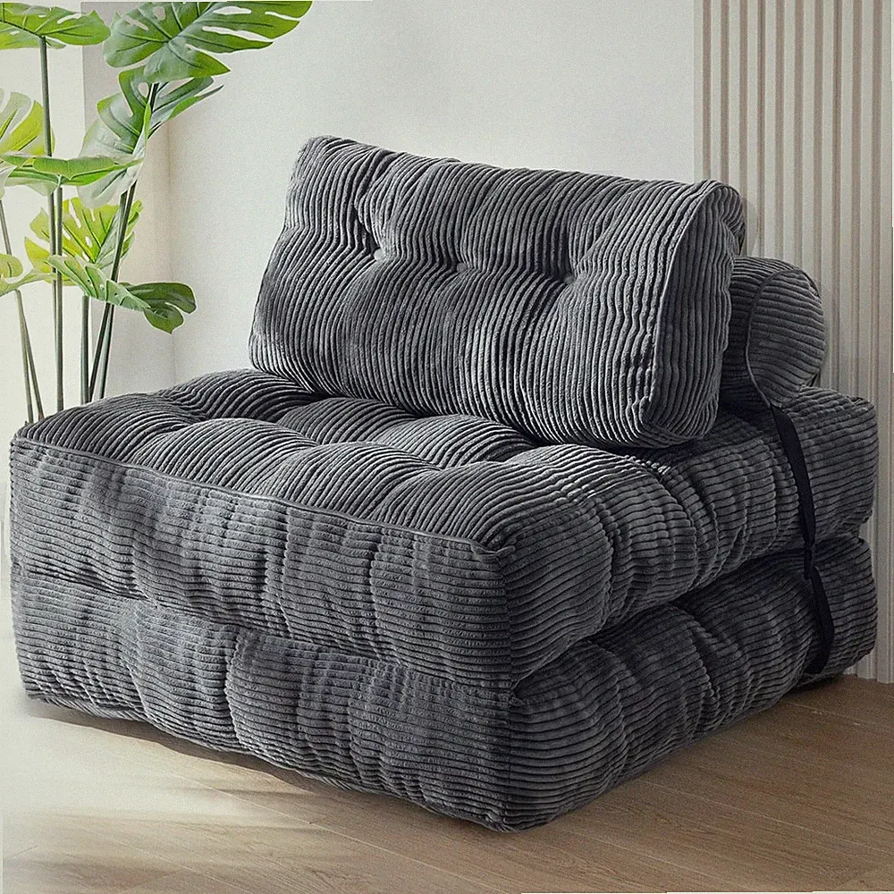 Folding Sofa Bed Convertible Chair Sleeper Couch Fold Out Floor Sofa Dark Grey
