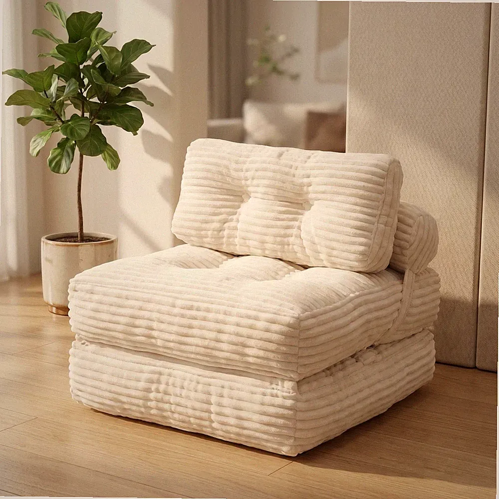 Folding Sofa Bed Convertible Chair with Pillow, Beige, 34" L x 33" W