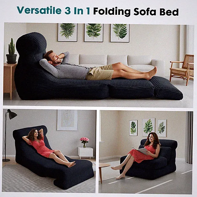 Folding Sofa Bed Convertible Comfy Sleeper Chair With Back Support