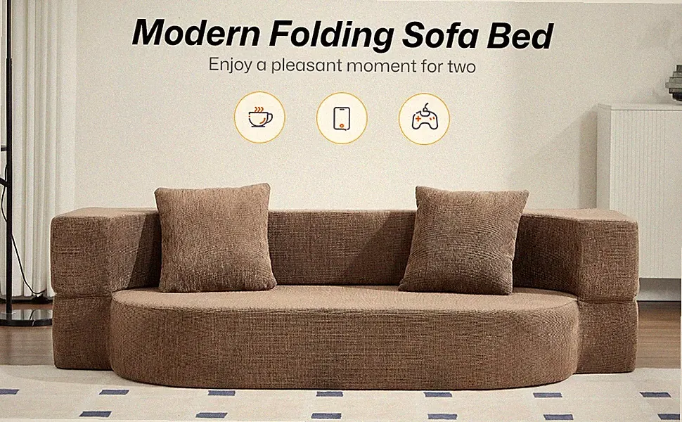 Folding Sofa Bed, Convertible Futon Sleeper Bed, 2-in-1