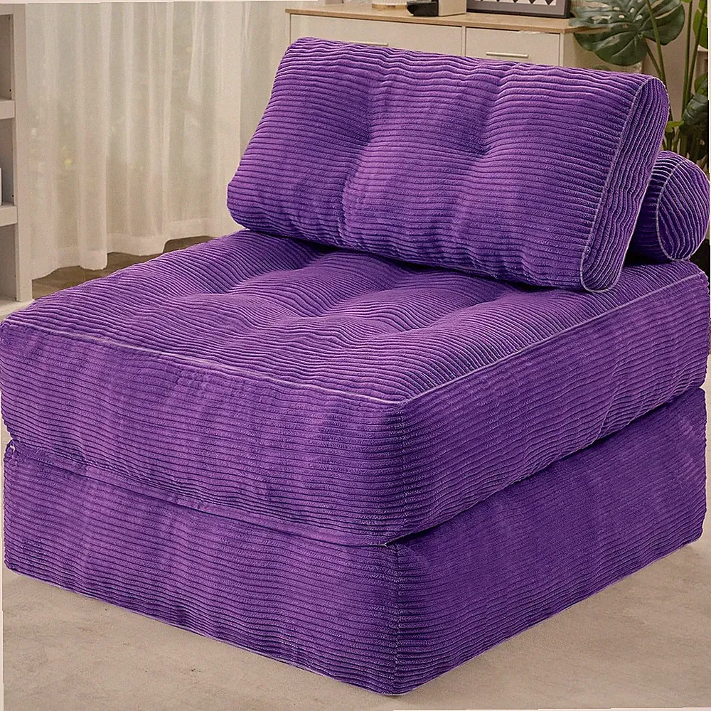 Folding Sofa Bed Convertible Sleeper Chair Dual Pillow Lounge Floor Purple