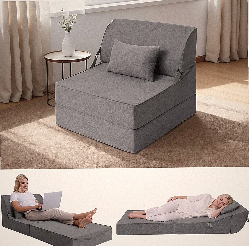 Folding Sofa Bed, Convertible Sleeper Chair, Foldable Boneless Futon Couch