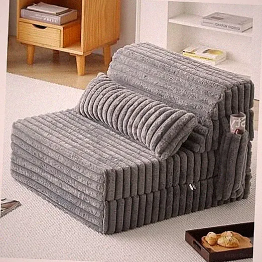 Folding Sofa Bed Convertible Sleeper Chair Mattress Single Size Corduroy Gray