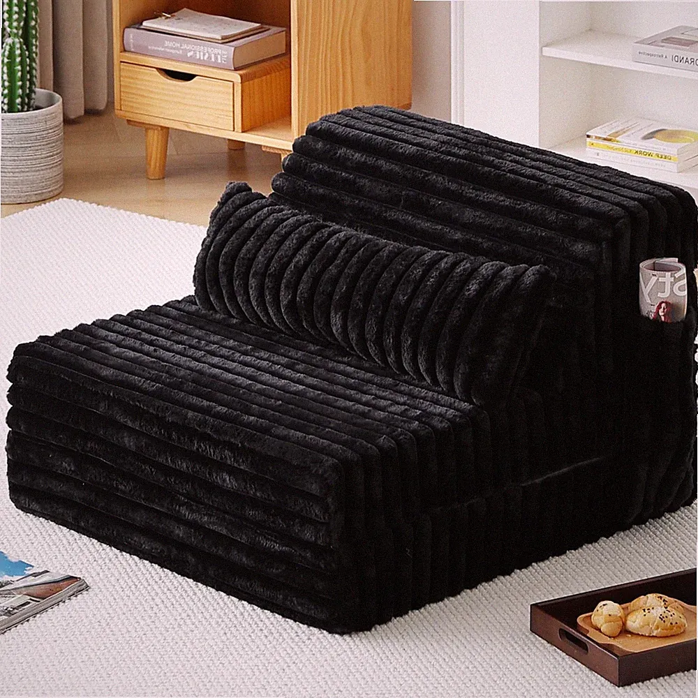 Folding Sofa Bed Convertible Sleeper Chair Mattress with Pillow & Side Pocket...
