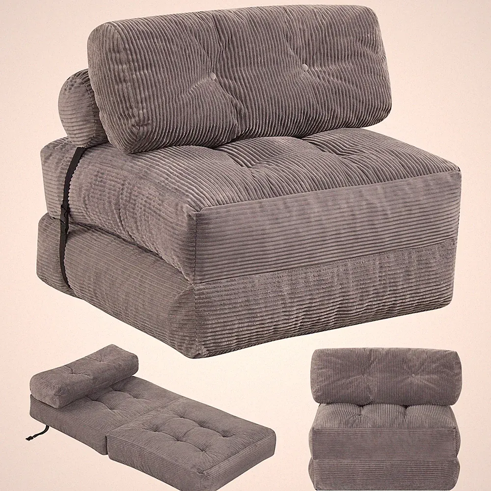 Folding Sofa Bed, Convertible Sleeper Chair w/Pillow Back Support Corduroy Cover