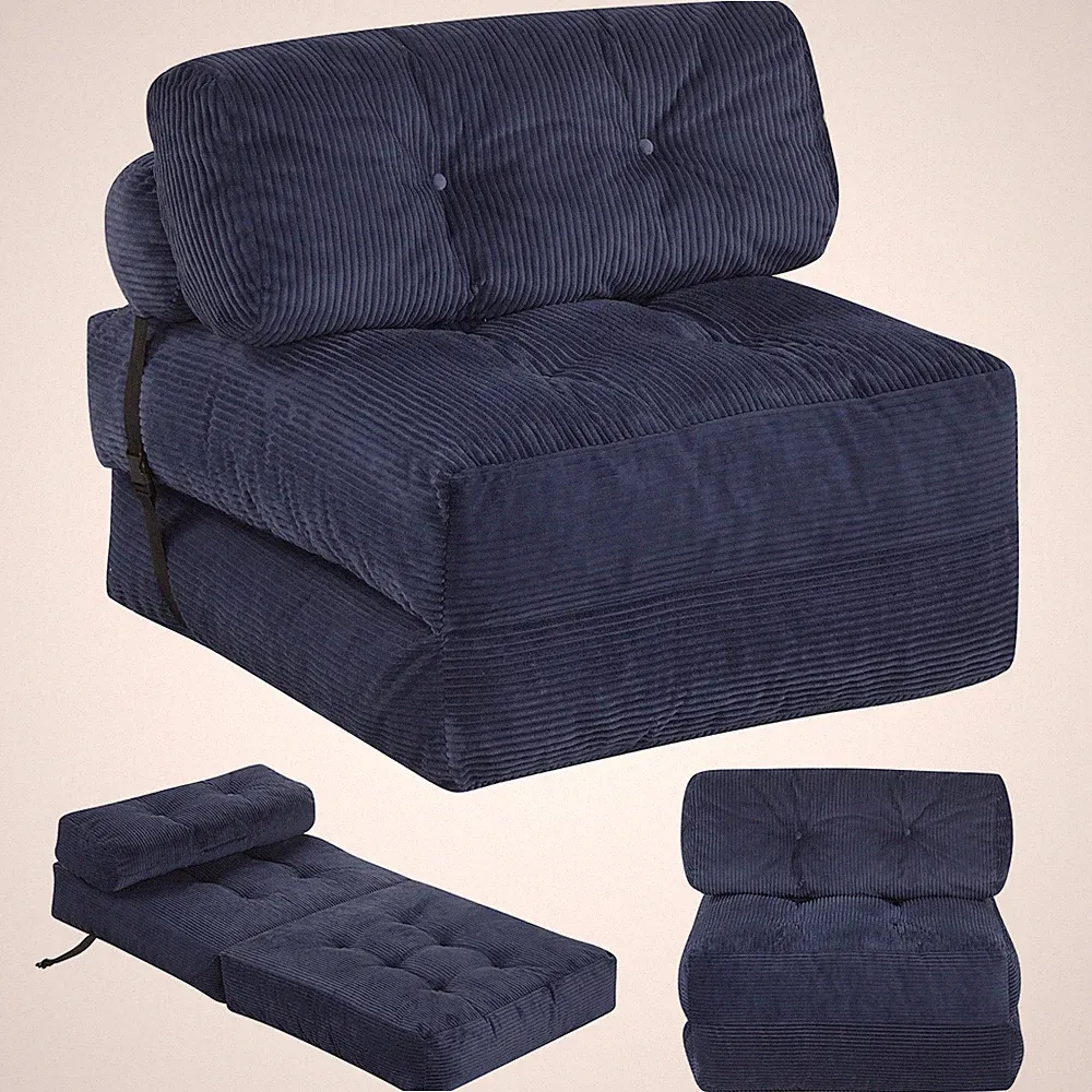 Folding Sofa Bed, Convertible Sleeper Chair w/Pillow Back Support Corduroy Cover