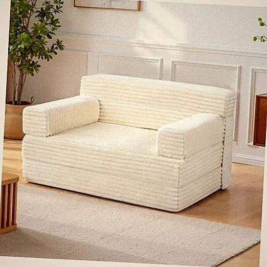 Folding Sofa Bed,Convertible Sofa Bed with Armrest Foldable Sleeper White