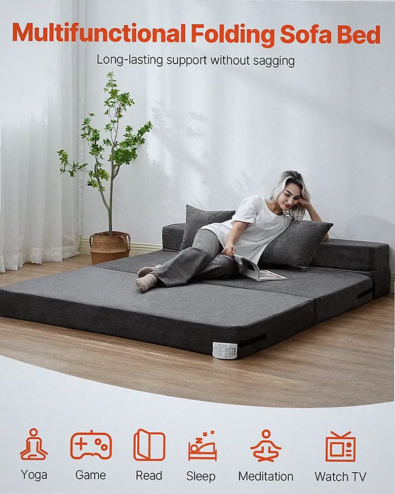 Folding Sofa Bed, Dark Grey(Queen)