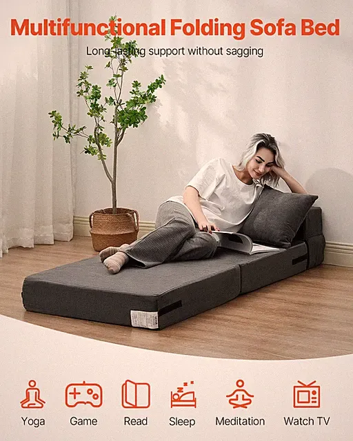 Folding Sofa Bed, Dark Grey(Single)