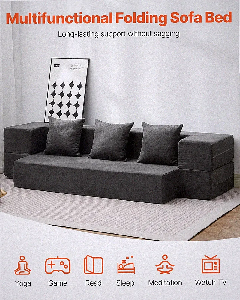 Folding Sofa Bed, Dark Grey(Twin)