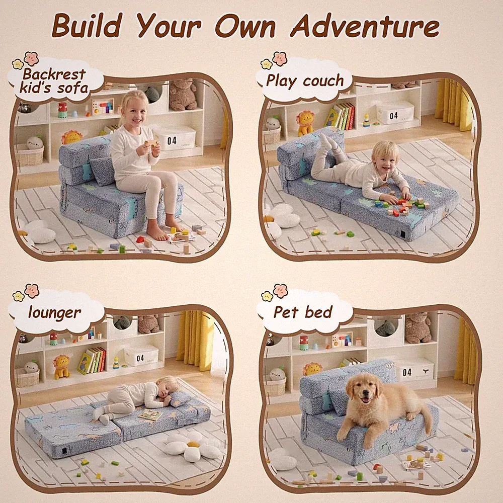 Folding Sofa Bed Floor Mattress for Kids with Pillow - Toddler Glow Washable...