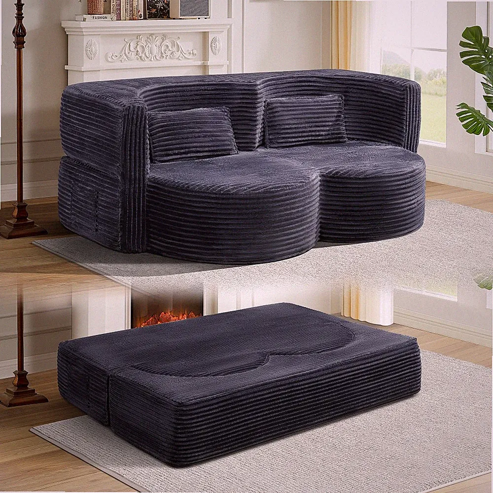 Folding Sofa Bed Floor Sofa Convertible Teddy Bear Fabric Double Sofa for Office