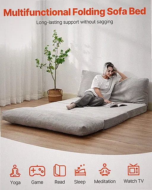 Folding Sofa Bed Foldable Couch Bed with Washable Cover Dark Grey (Full)