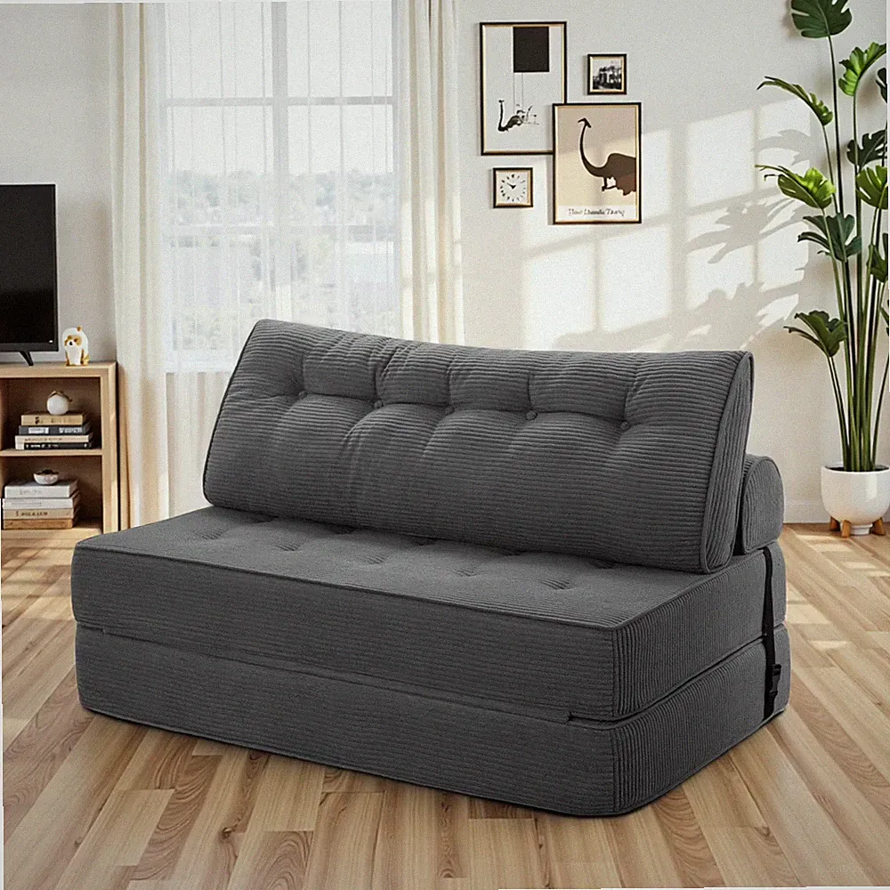 Folding Sofa Bed Full Convertible Futon Chair Gray with Pillow Foam