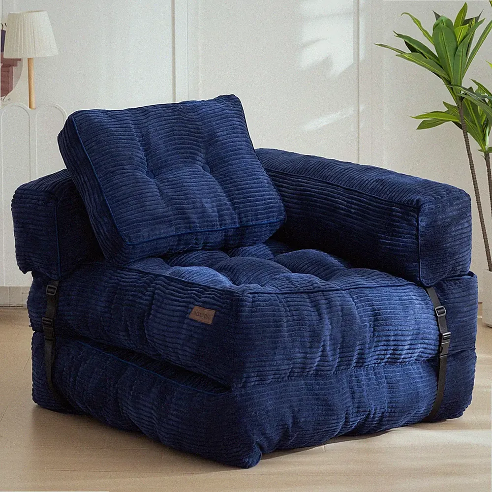 Folding Sofa Bed L Shaped Convertible Sleeper with Armrest Navy Portable MAXYOYO