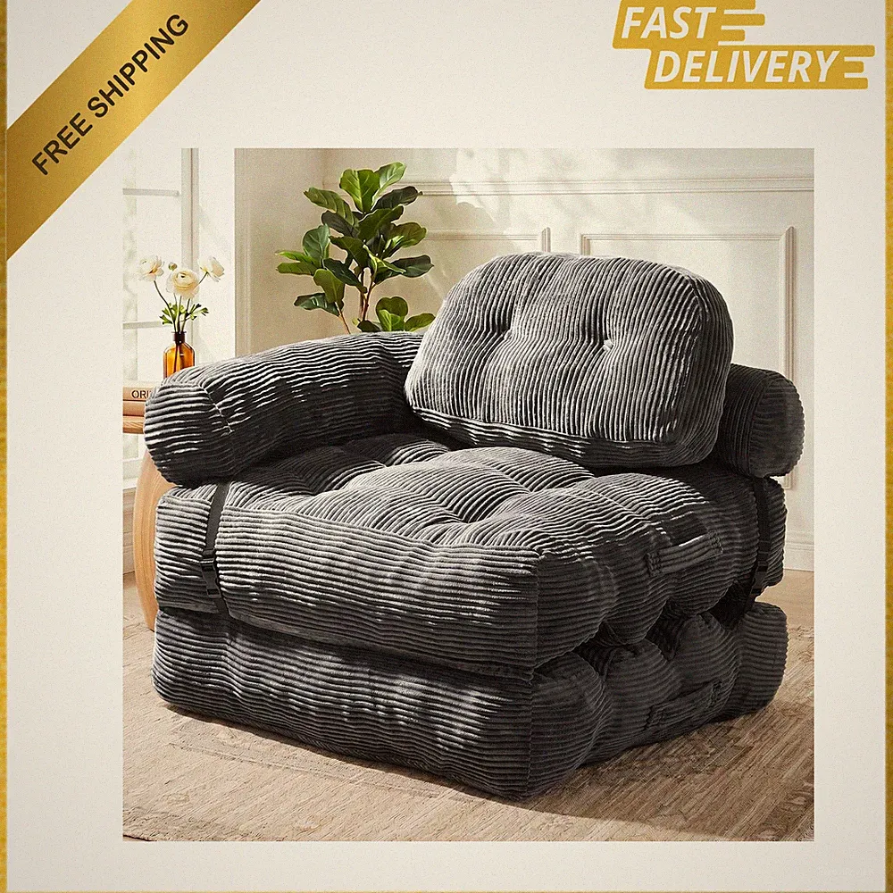 Folding Sofa Bed, L-Shaped Couch, Back Support Pillows, Convertible Futon for