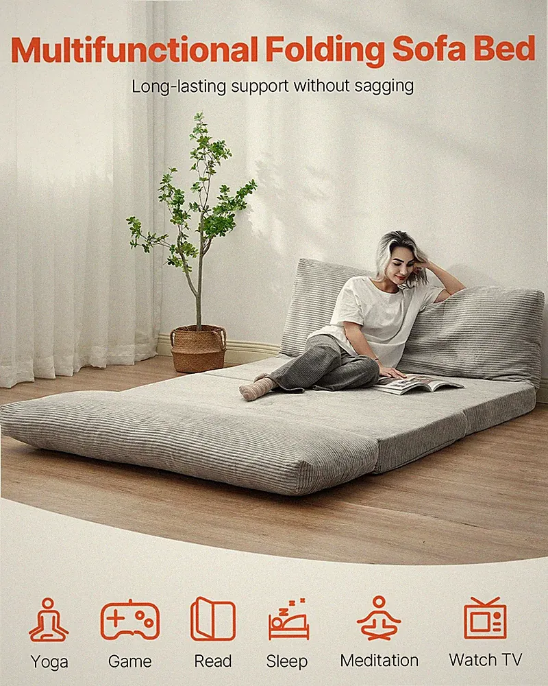Folding Sofa Bed, Light Grey(Full)