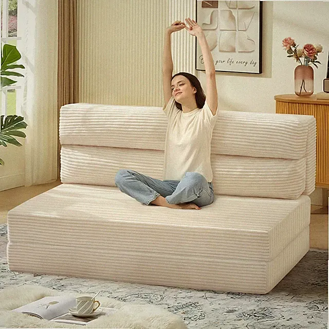 Folding Sofa Bed, Sleeper Chair, Foldable Matress, 2 in 1 Loveseat (Beige, Full)