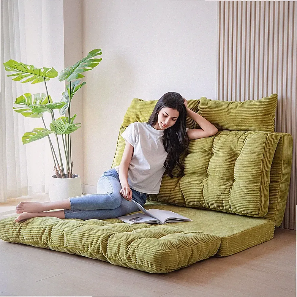 Folding Sofa Bed, Tufted Bean Bag Bed with Pillows Floor Mattress for Adults, Ex