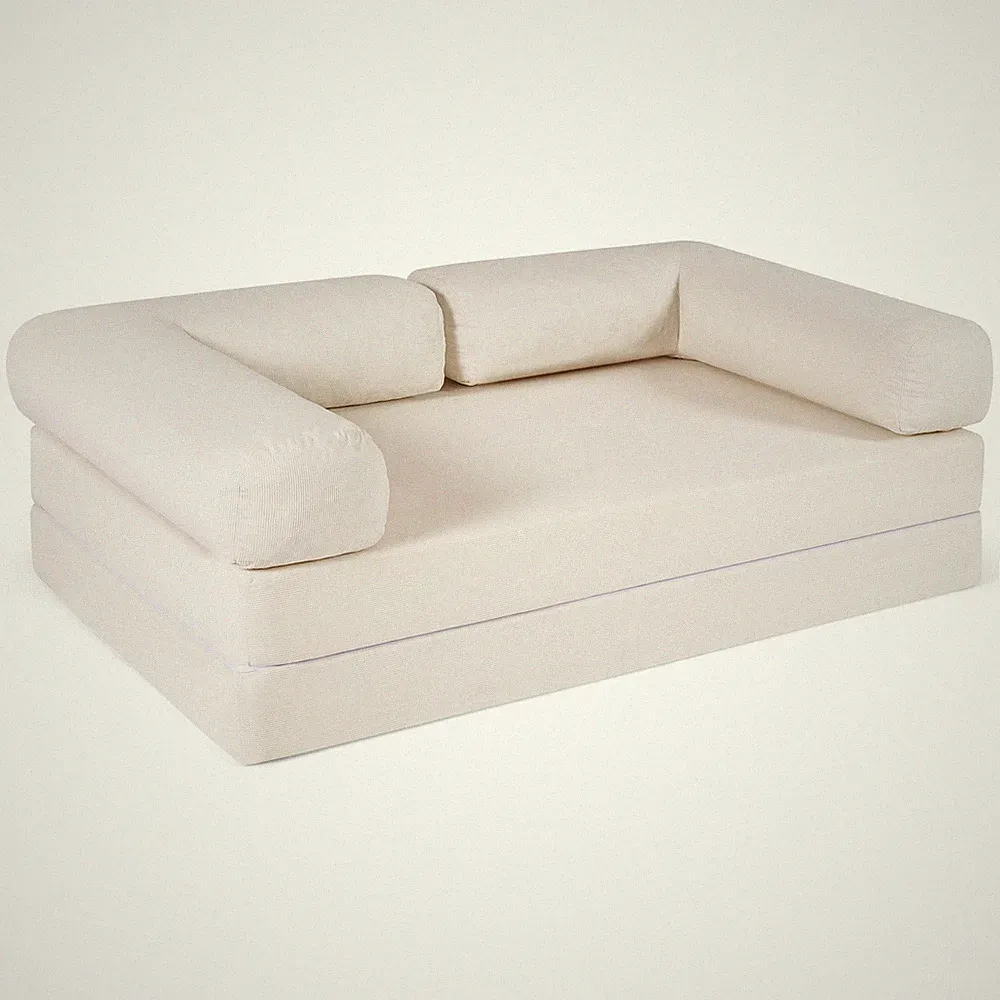 Folding Sofa Bed w/Comfy Corduroy Cover L-shaped Removable Armrests for Room