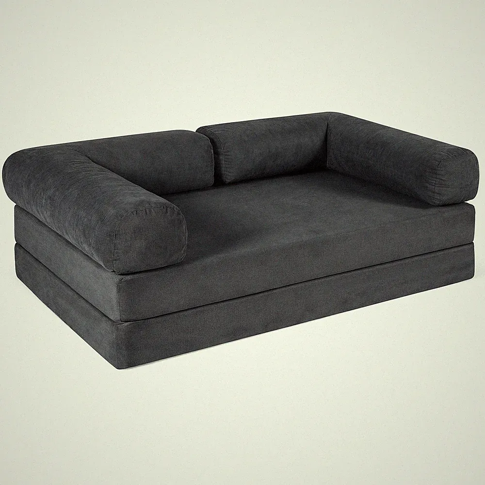 Folding Sofa Bed w/Comfy Corduroy Cover L-shaped Removable Armrests for Room