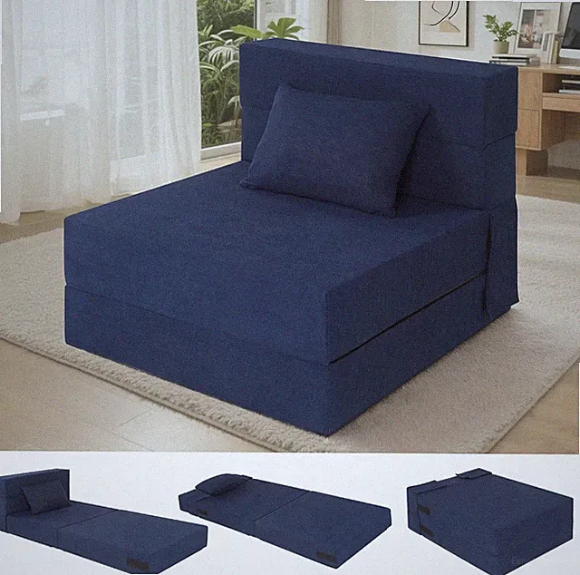 Folding Sofa Bed W/ Memory Foam Convertible Single Size Blue Soft Corduroy
