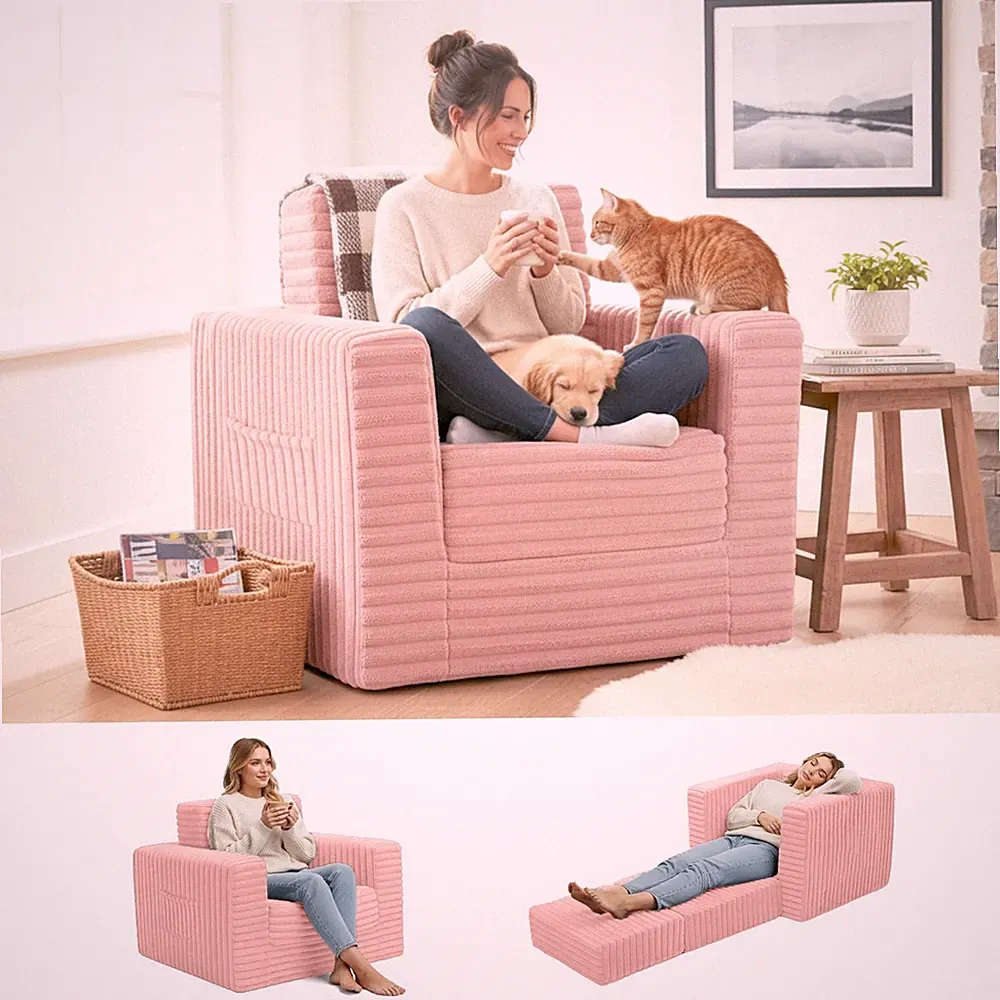 Folding Sofa Bed with Ottoman, Convertible 2-in-1 Boneless Couch Futon Lounge...