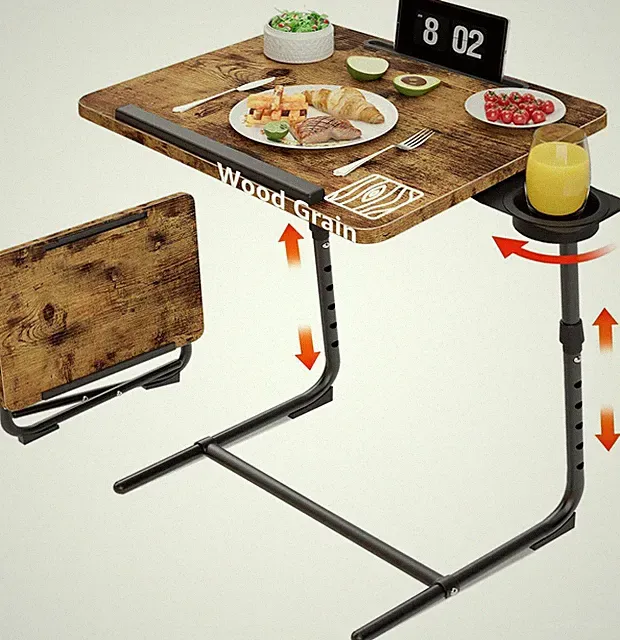 Folding TV Tray Adjustable Dinner - Trays for Eating On Couch Wooden Tables Mate