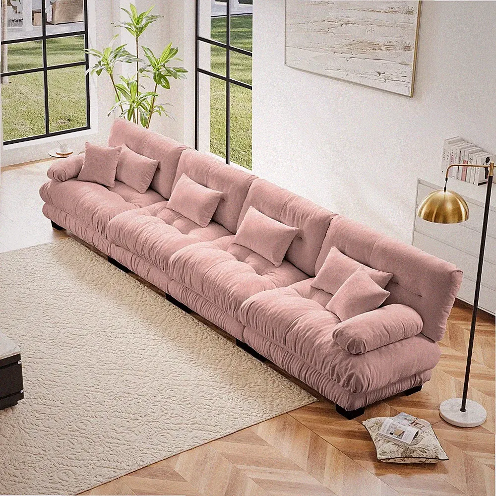 For Living Room/Apartment 4-Seater Pink Chenille Sectional Sofa,Upholstered