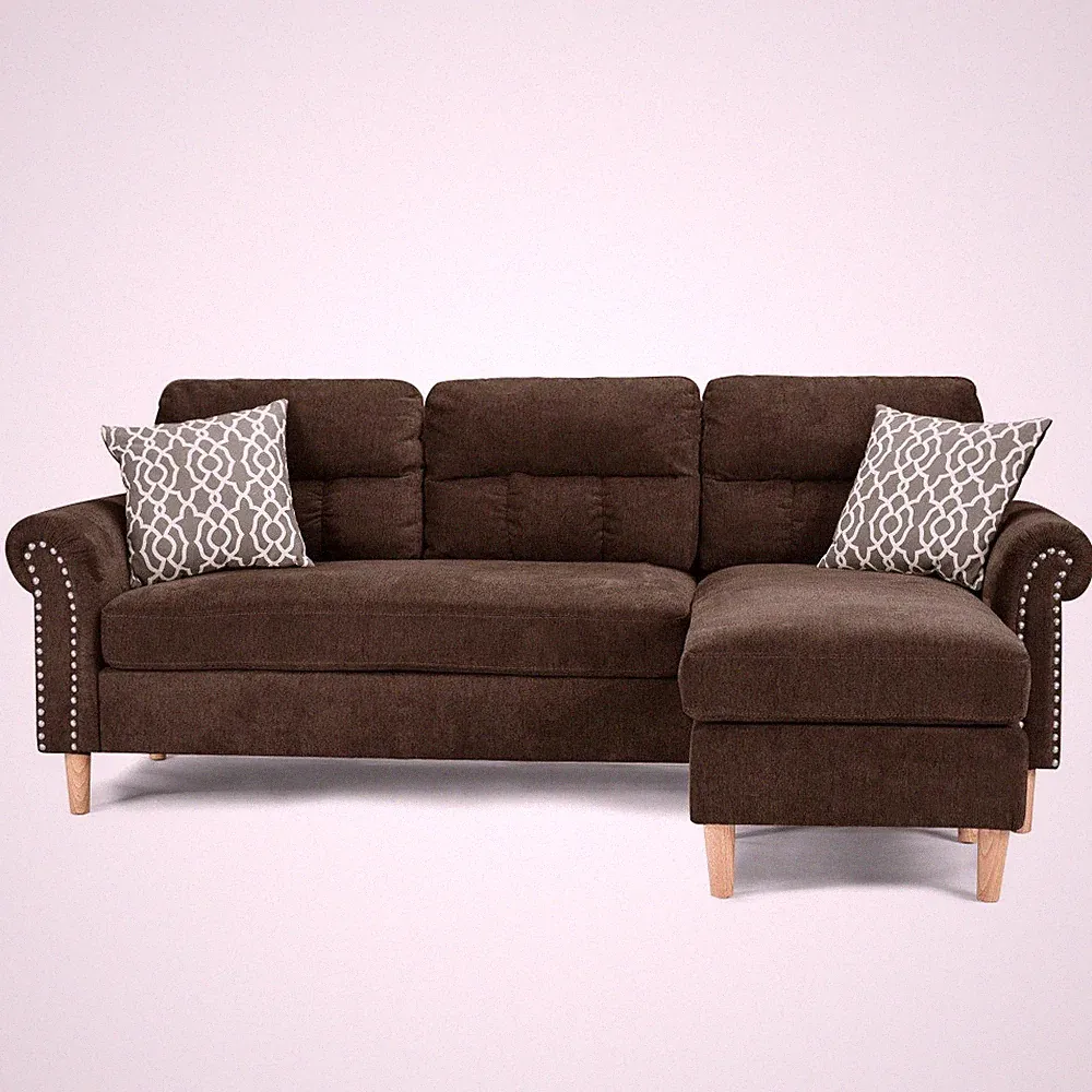For Living Room Reversible Sectional Set – W/2 Accent Pillows, Modular Sofa Tan