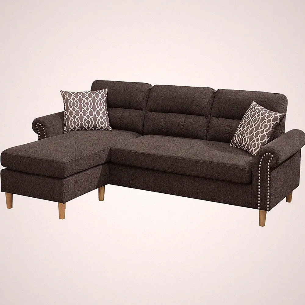 For Living Room Tan Reversible Sectional Set – W/2 Accent Pillows, Modular Sofa