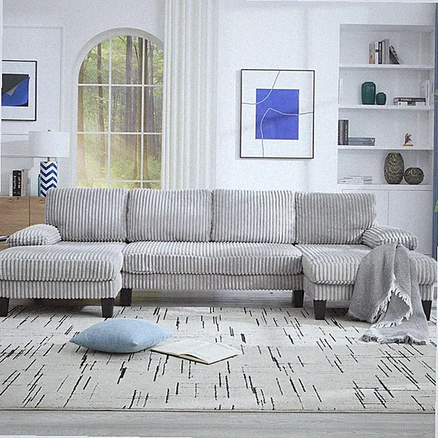 For Living Room U-Shaped Couch - 4-Seat w/Double Chaise, Oversized Seat,Gray