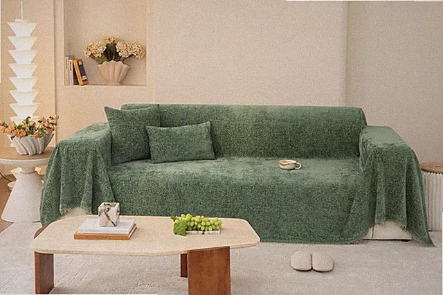 Forest Green Chenille Sofa Cover Modern Couch Cover Chenille Durable Loveseat...