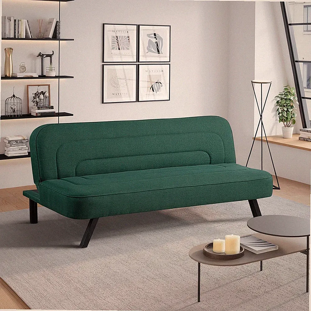 Forest Green Convertible Futon Sofa - Modern Boho, Dream Coil Comfort