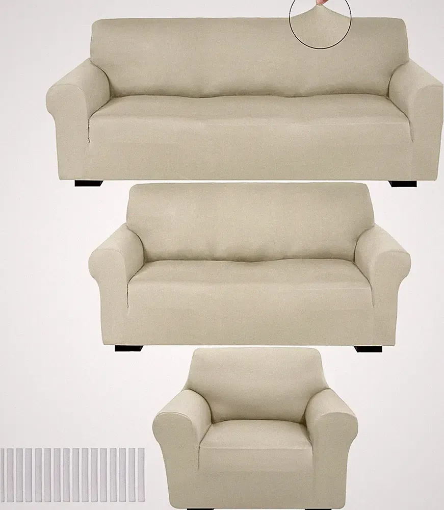 Form Fit 3-Pc Slipcover Set for Sofa, Loveseat & Armchair - Beige Spandex