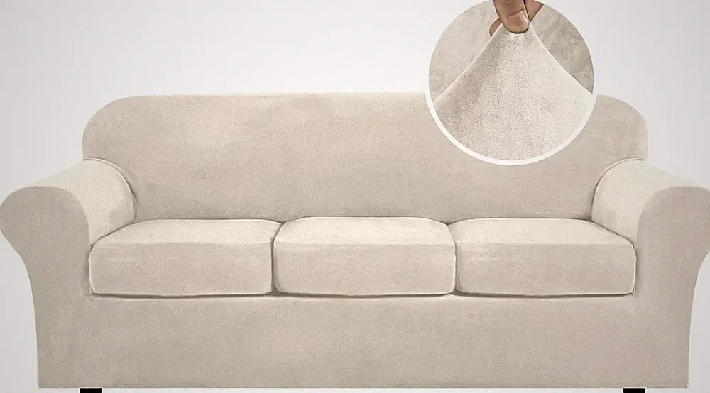 Form Fit Velvet Plush Cover - 4-Piece for 3 Cushion Sofas, Water-Resistant
