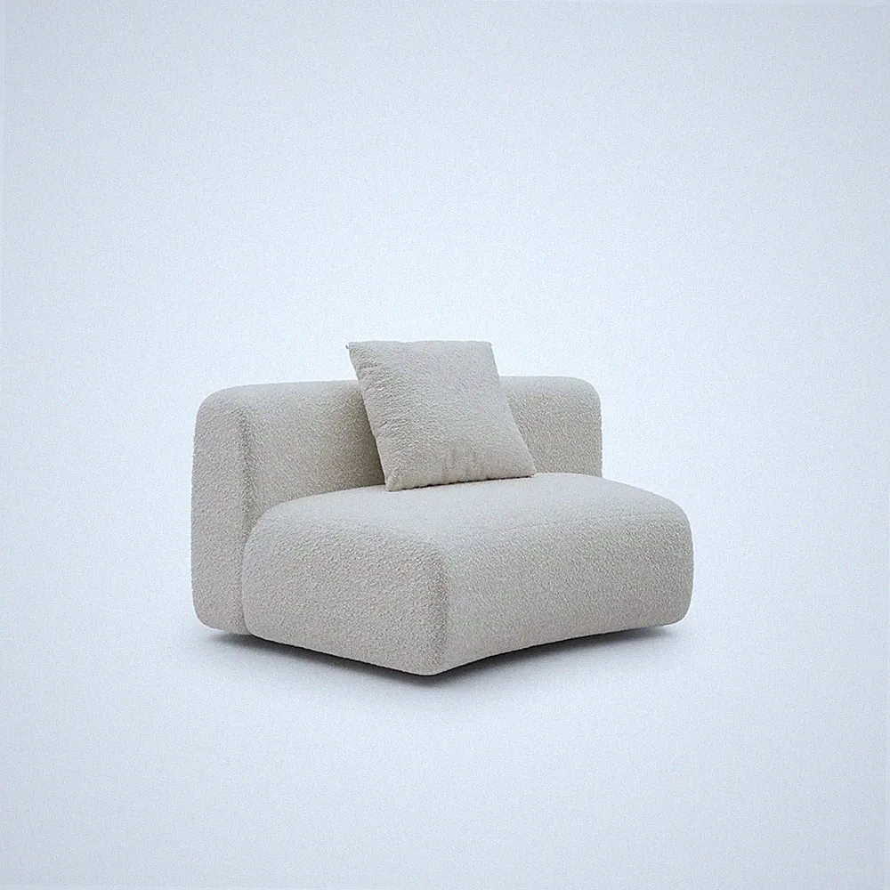 Formia Boucle Curved Sectional Sofa, Armless Chair, White | Modular Couch, Moder