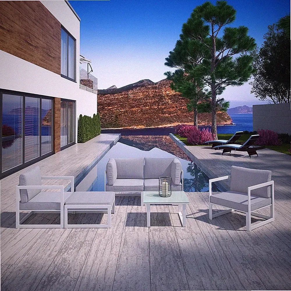 Fortuna 6-Piece Aluminum Outdoor Patio Sectional Sofa Set in White Gray