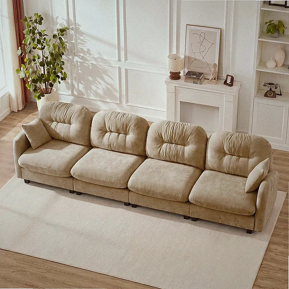 Four-Seater Modular Sectional Couch,Premium Chenille Fabric,w/2 Throw Pillows,Qu