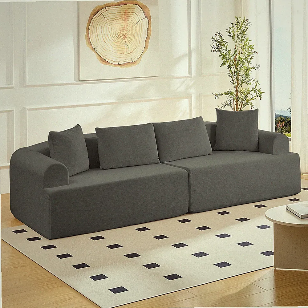 Frame‑Free Compressed Sectional Sofa Chenille Deep Seat Couch with 4 Pillows