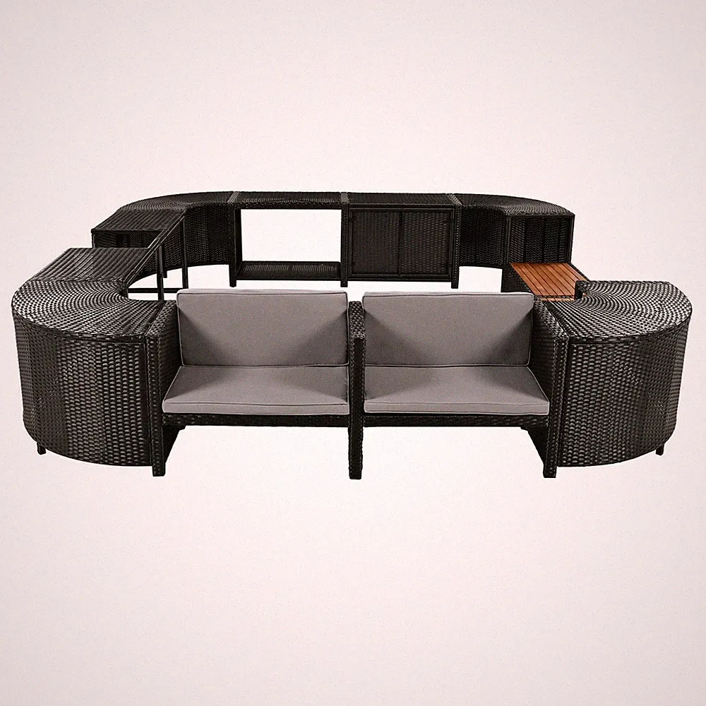 Frame Quadrilateral Outdoor Rattan Sectional Sofa Set with Mini Sofa, Wooden