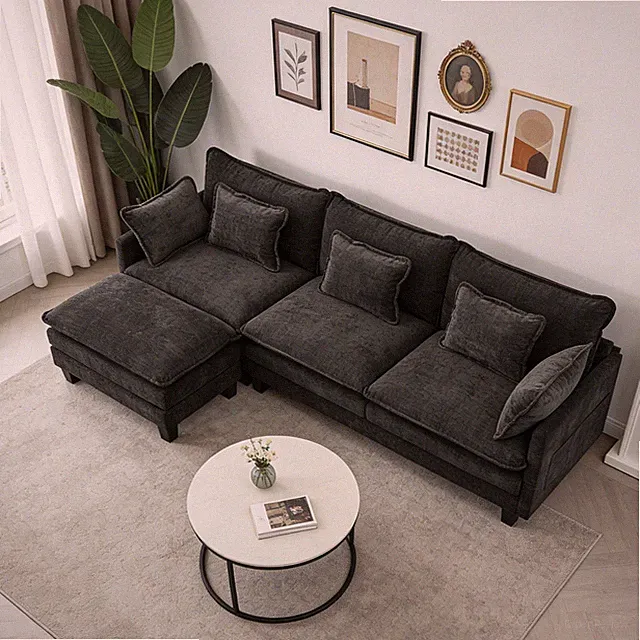 Free Combination Sofa L-shaped Sectional Sofa Chaise wIth Ottoman&Lumbar Pillows