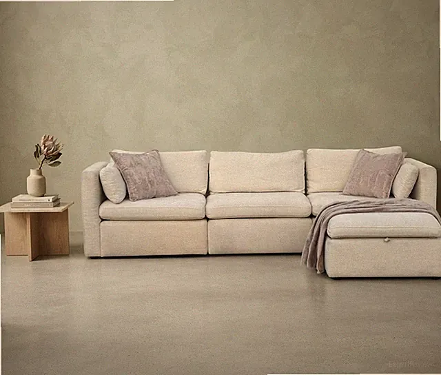 Free Delivery - Modern Beige Fabric Sectional Modular Sofa w/ Chaise Storage