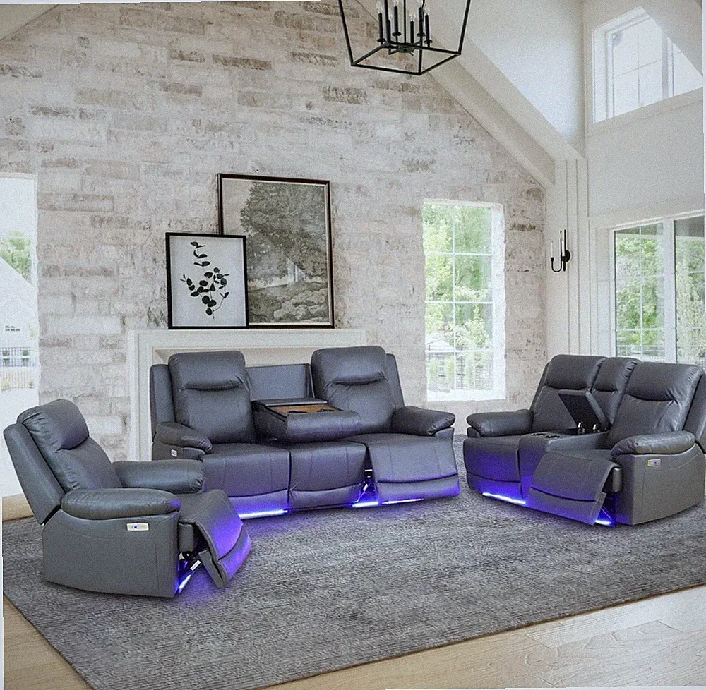 *FREE SHIPPING* Power Leather Recliner Sofa Set with LED , USD , Storage