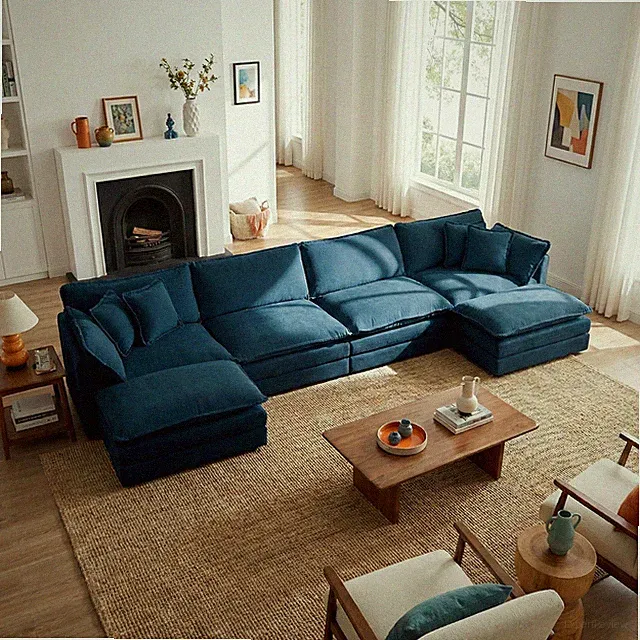 Fremont 147” 6 Piece Large U-Shaped Modular Sectional Sofa Set with 2 Ottomans