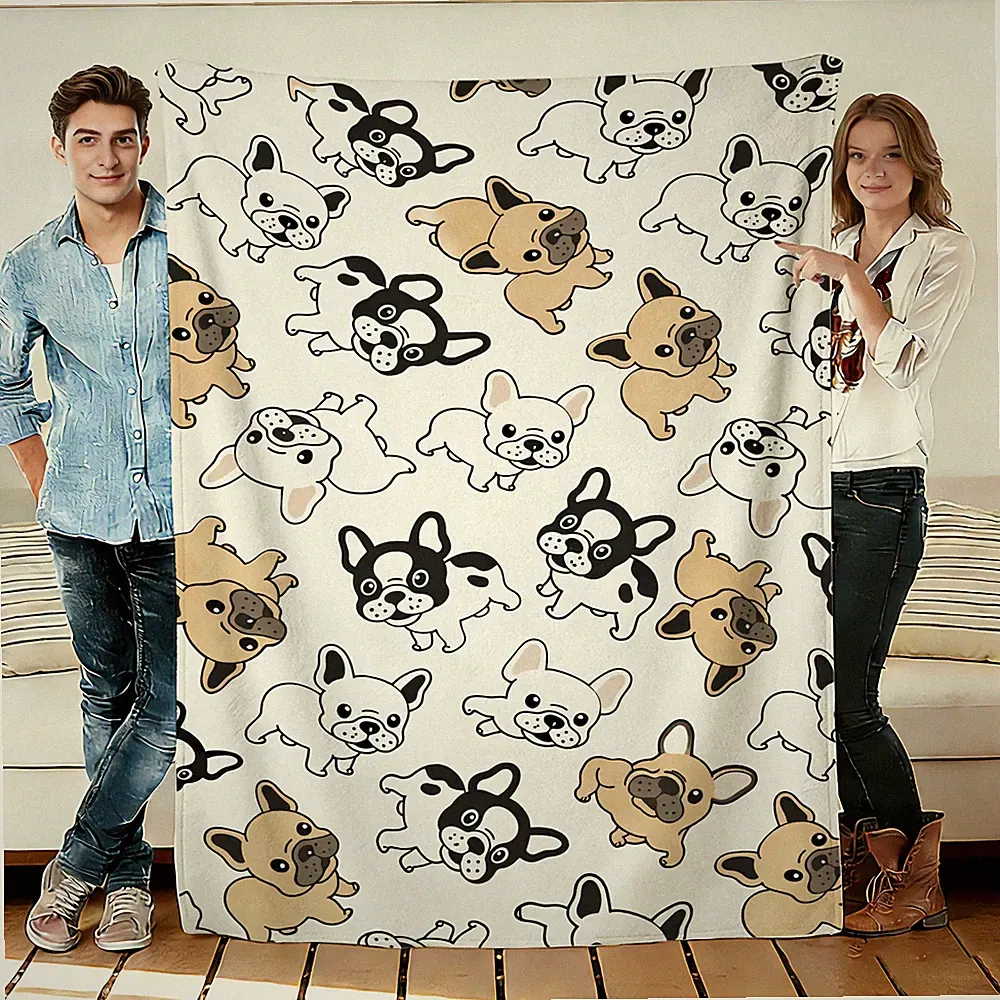 French Bulldog Flannel Throw Blanket Soft Cozy Blanket fr Sofa Bed Office Travel