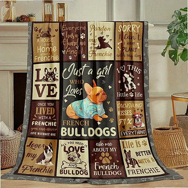 French Bulldog Throw Blanket Ultra Soft Cozy Fluffy Couch Bed 60x50 Inch