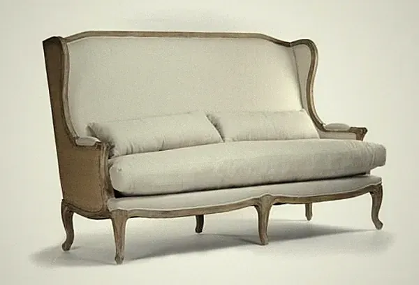 French Country Highback Loveseat Settee Sofa - Natural Linen, Deconstructed back